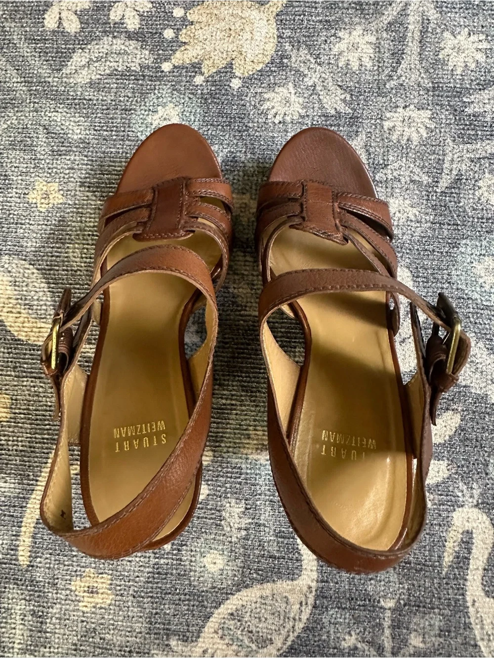 Stuart Weitzman Brown Leather Strappy Platform Wedge Sandals Sz 10 - Picture 4 of 9